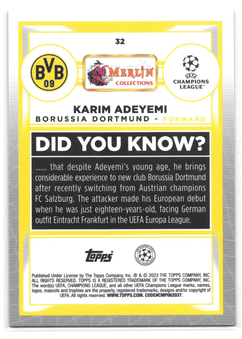 Karim Adeyemi (Borussia Dortmund) Aqua Prism Refractor Topps Merlin Chrome UCC 22-23