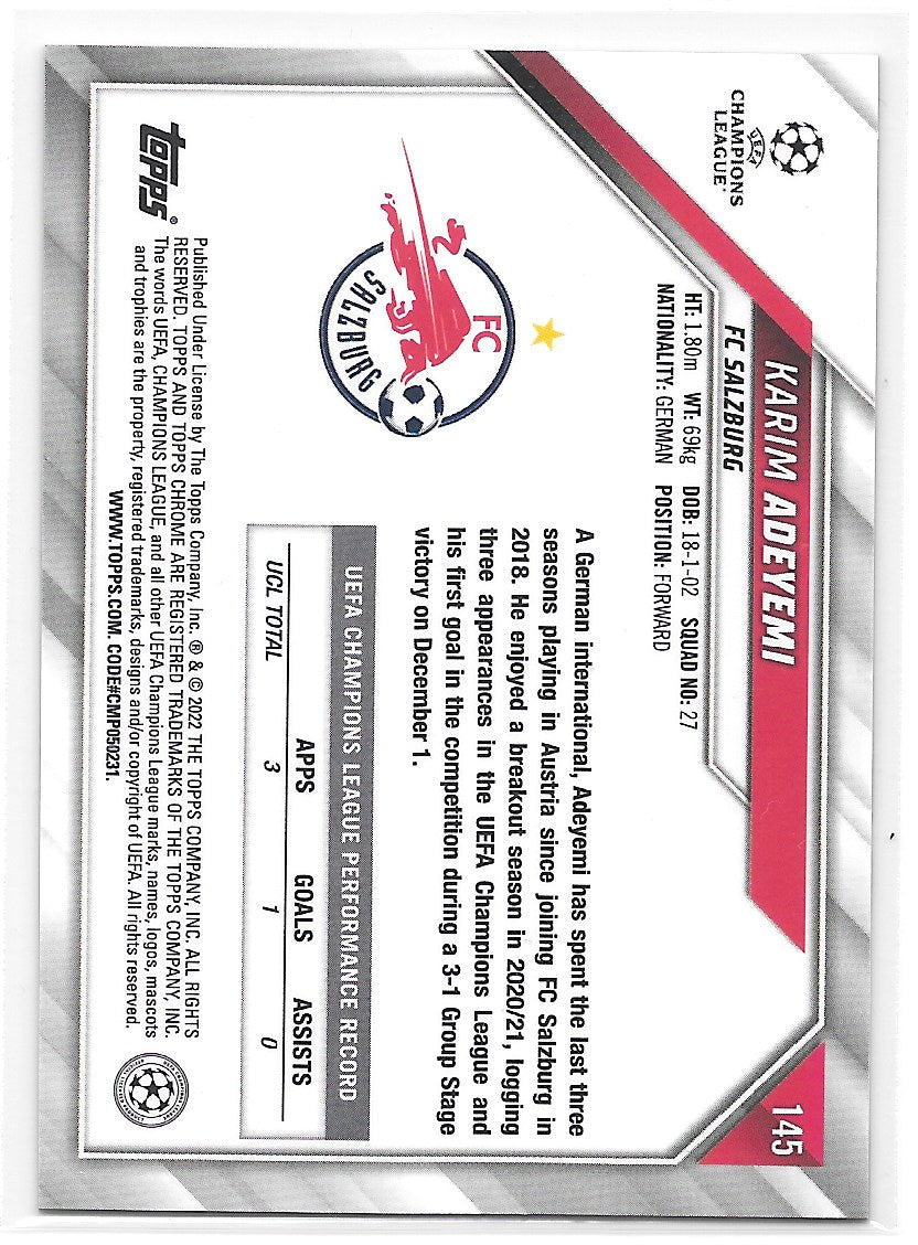 Karim Adeyemi (FC Salzburg) Black & White Ray Wave Topps Chrome UCL 21-22