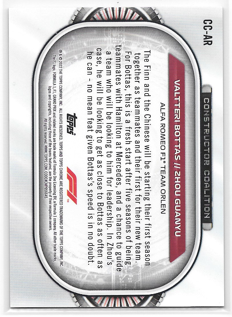 Alfa Romeo (Bottas & Zhou) Constructor Coalition Refractor Topps Chrome Formula 1 2022