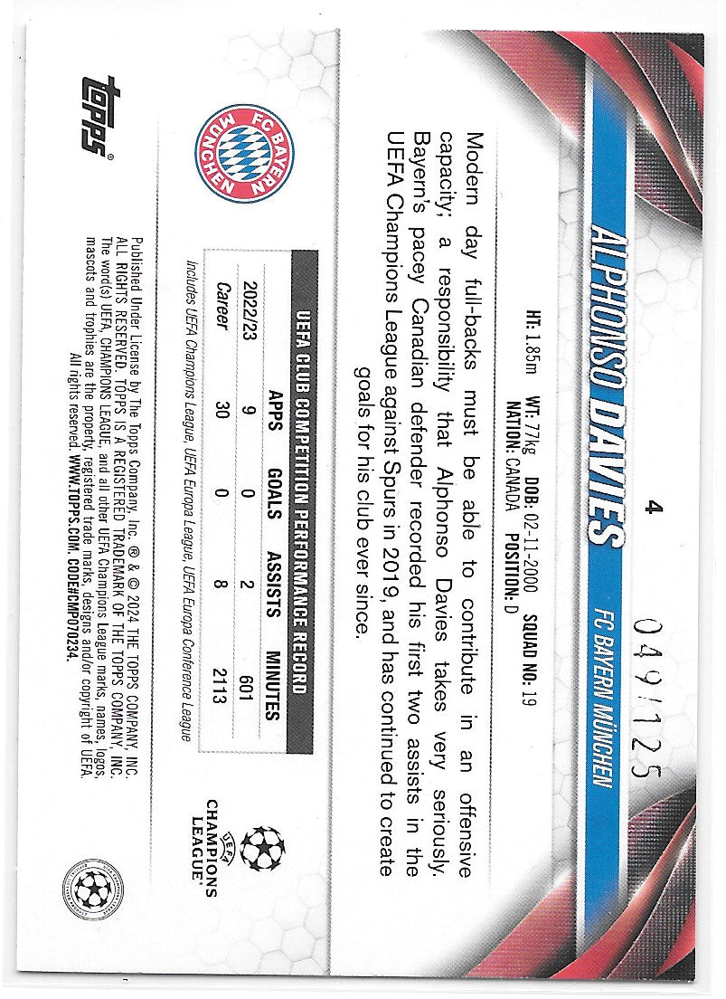 Alphonso Davies (Bayern Munchen) Blue Inferno /125 Topps UCC Flagship 23-24