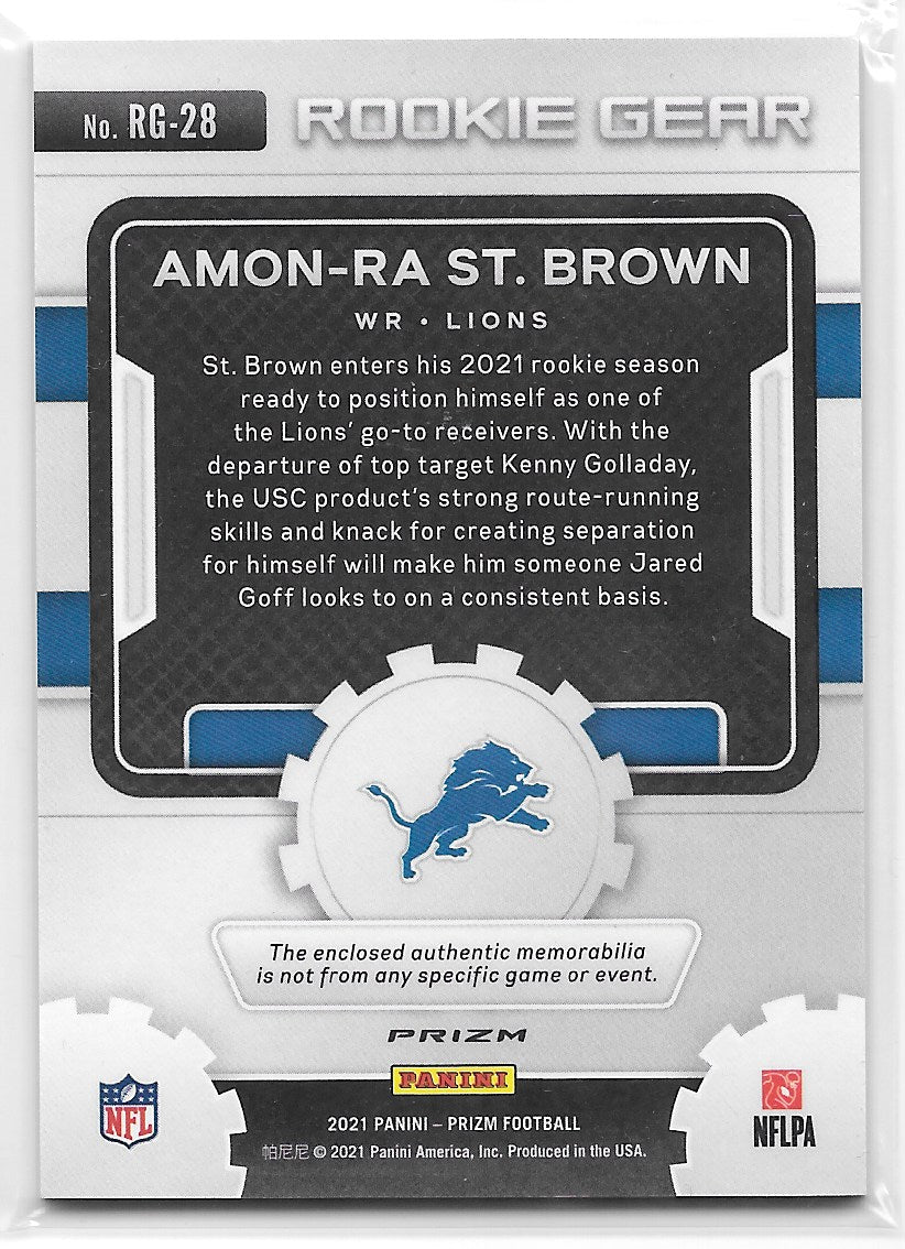 Amon-Ra St Brown (Detroit Lions) Rookie Gear Patch Pink Panini Prizm Football 2021