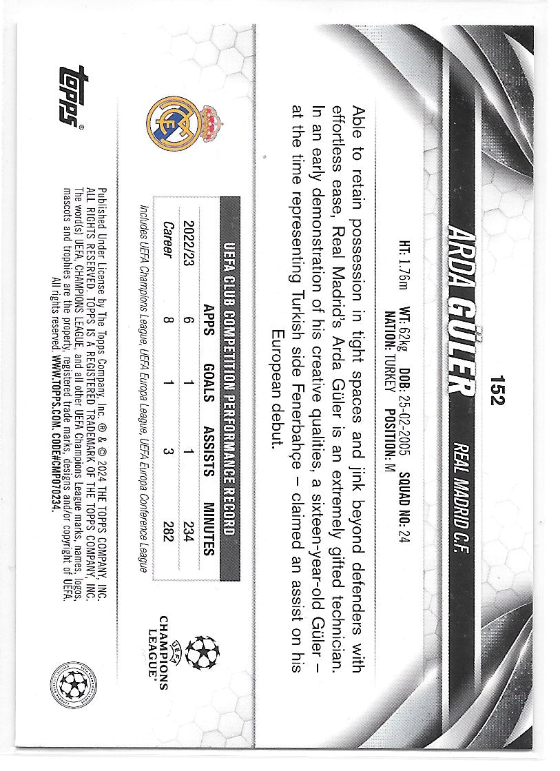 Arda Guler (Real Madrid) Pink Sparkle Topps UCC Flagship 23-24