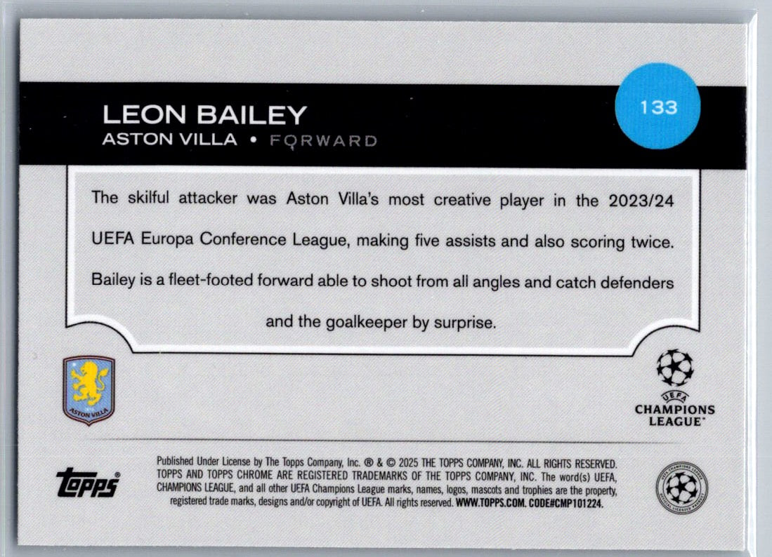 Leon Bailey (Aston Villa) Wave Refractor Topps Chrome UCC 24-25