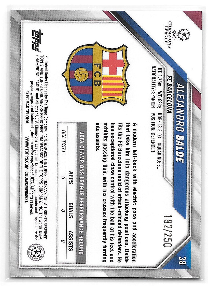 Alejandro Balde (FC Barcelona) Purple Refractor /250 RC Topps Chrome UCL 21-22