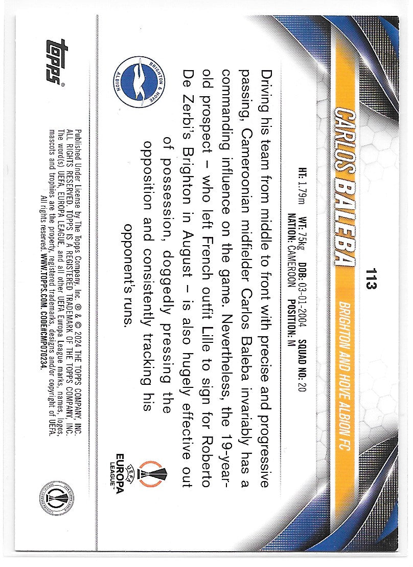 Carlos Baleba (Brighton & Hove Albion) Pink Sparkle RC Topps UCC Flagship 23-24