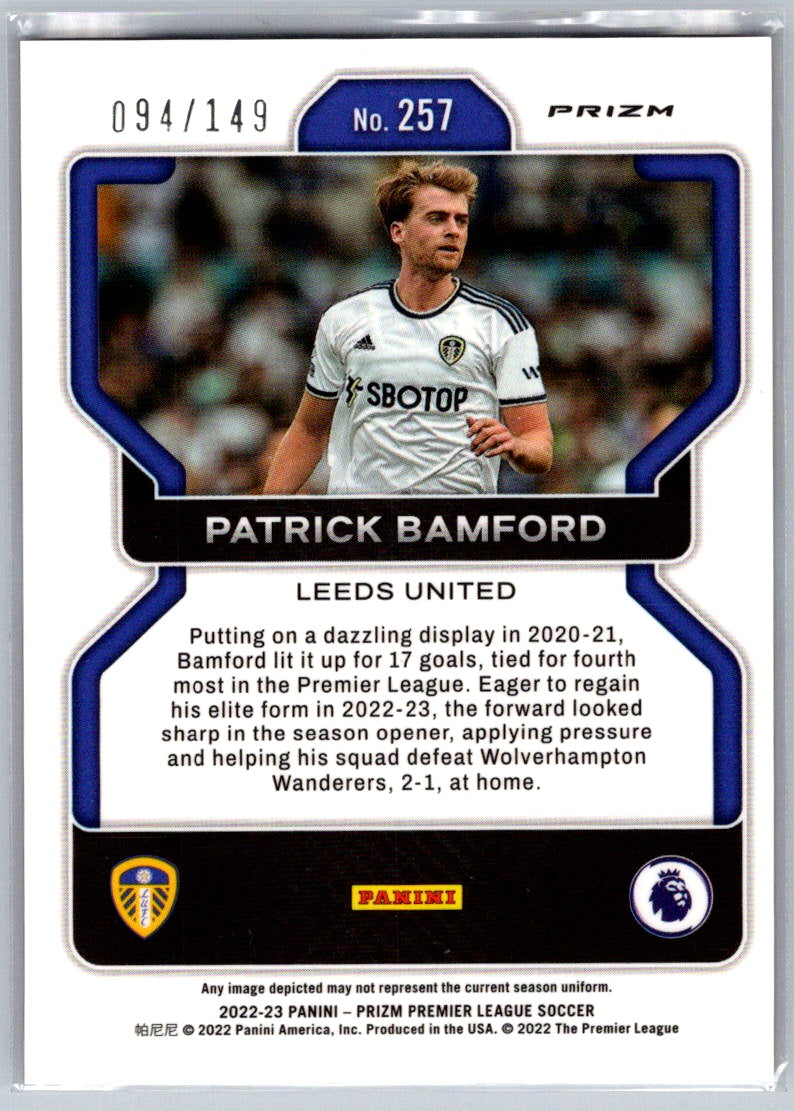 Patrick Bamford (Leeds United) Red Prizm /149 Panini Prizm Premier League 22-23