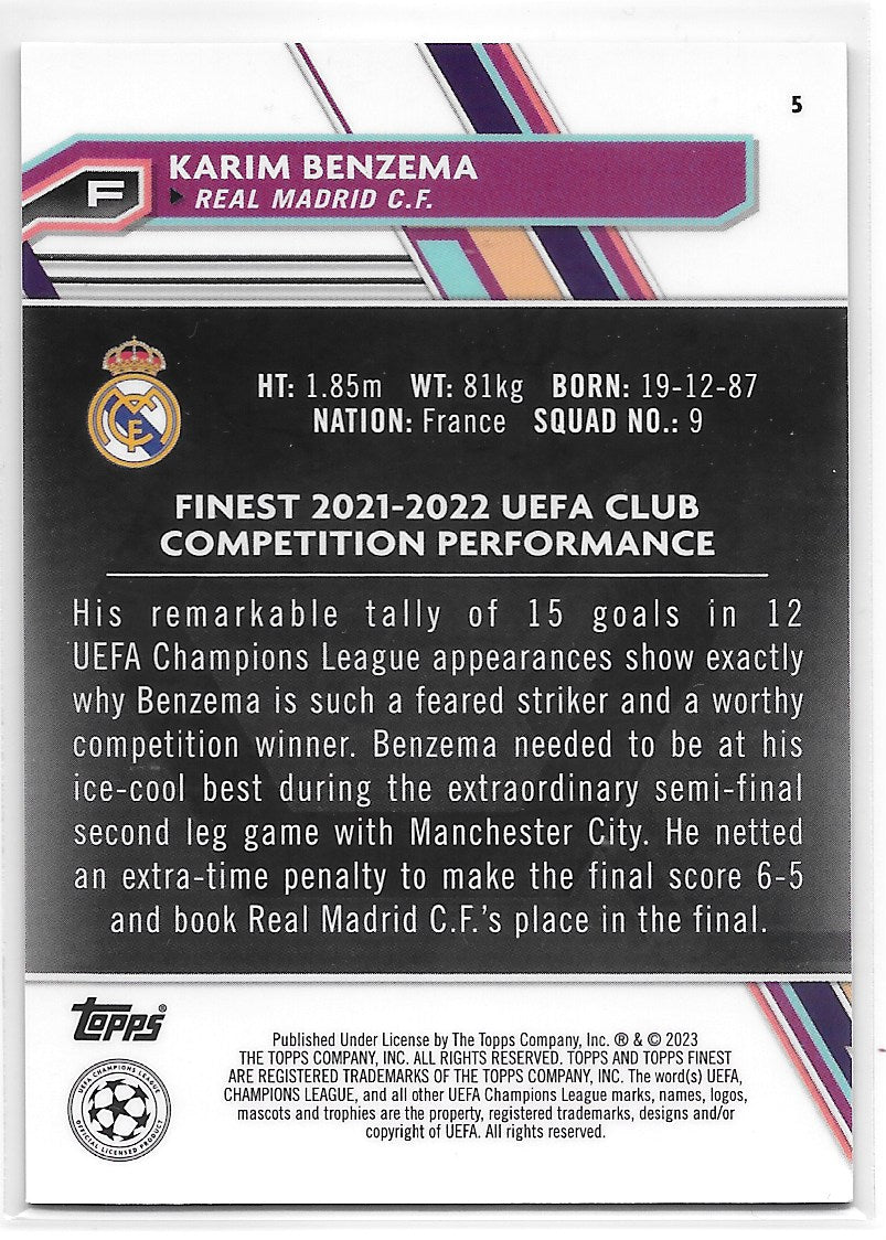 Karim Benzema (Real Madrid CF) Blue Refractor /150 Topps Finest UCC 22-23