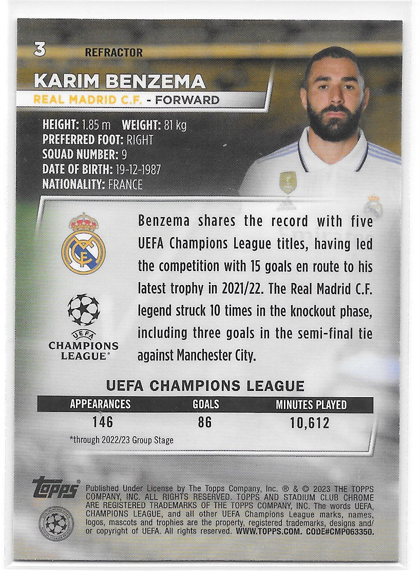 Karim Benzema (Real Madrid) Refractor Topps Stadium Club Chrome 22-23