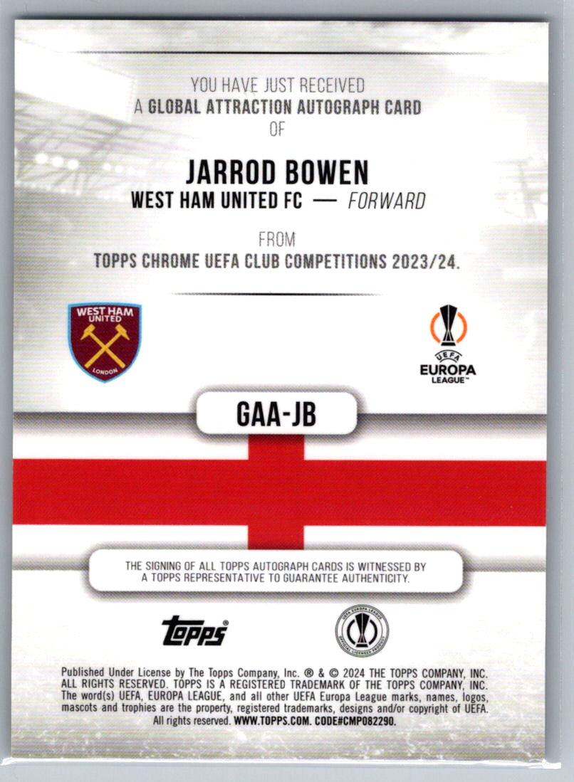 Jarrod Bowen (West Ham United) Global Attraction Auto /199 Topps Chrome UCC 23-24