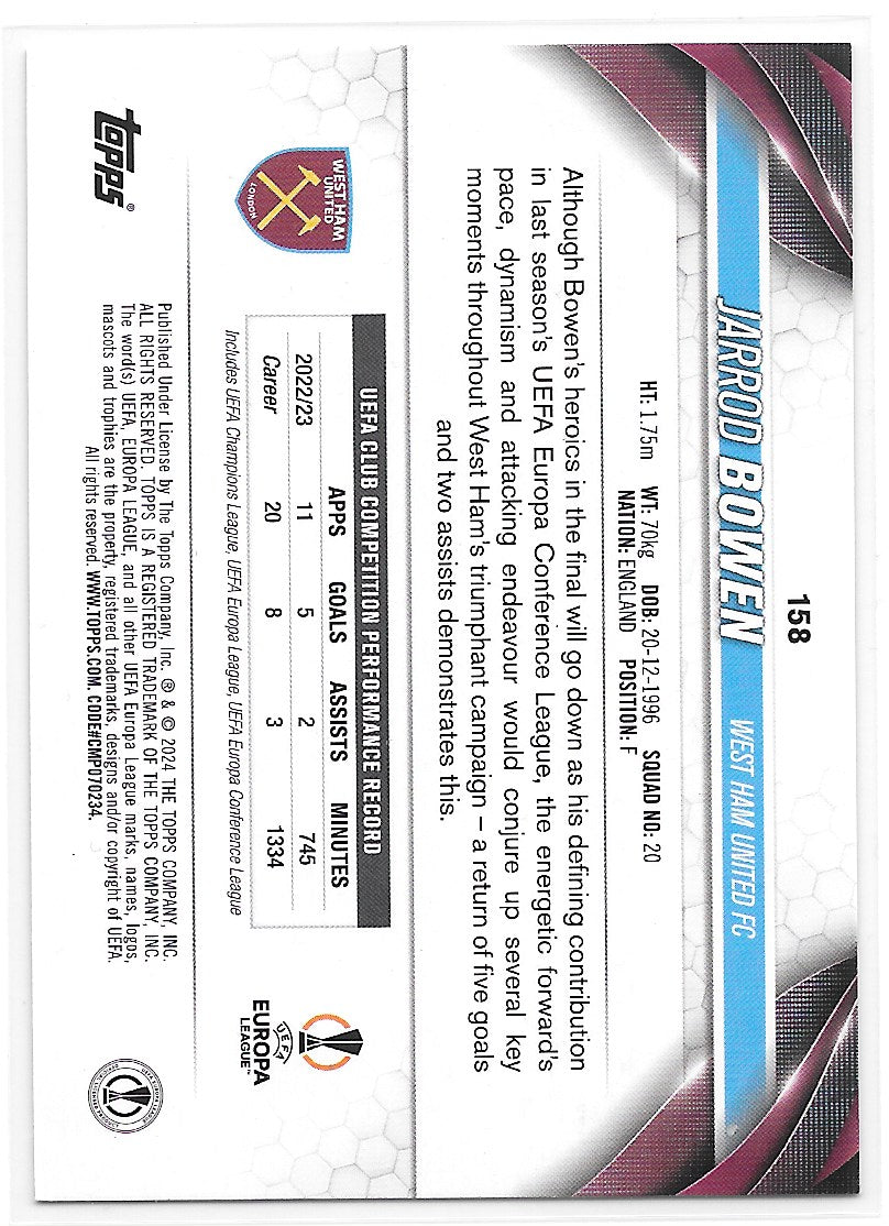 Jarrod Bowen (West Ham United) Pink Sparkle Topps UCC Flagship 23-24