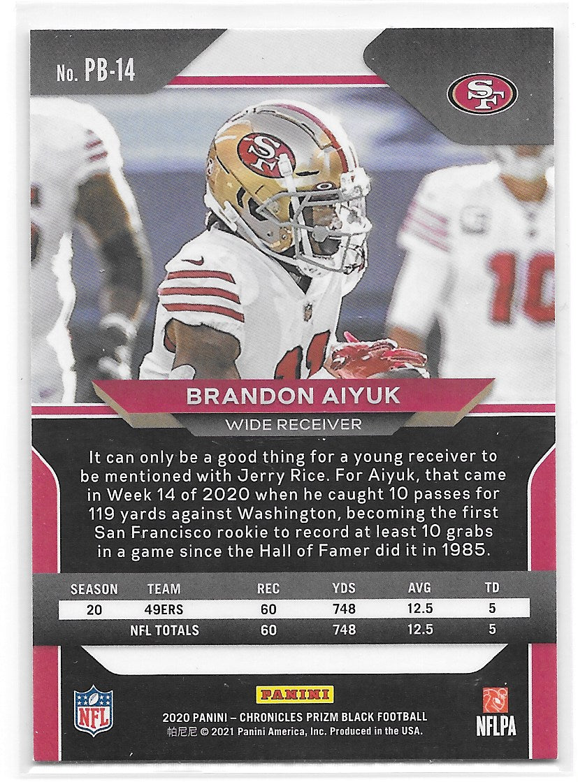 Brandon Aiyuk (San Francisco 49ers) Prizm Black RC Panini Chronicles Football 2020