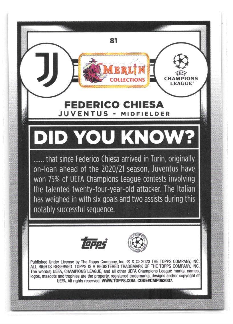 Federico Chiesa (Juventus) Aqua Prism Refractor Topps Merlin Chrome UCC 22-23