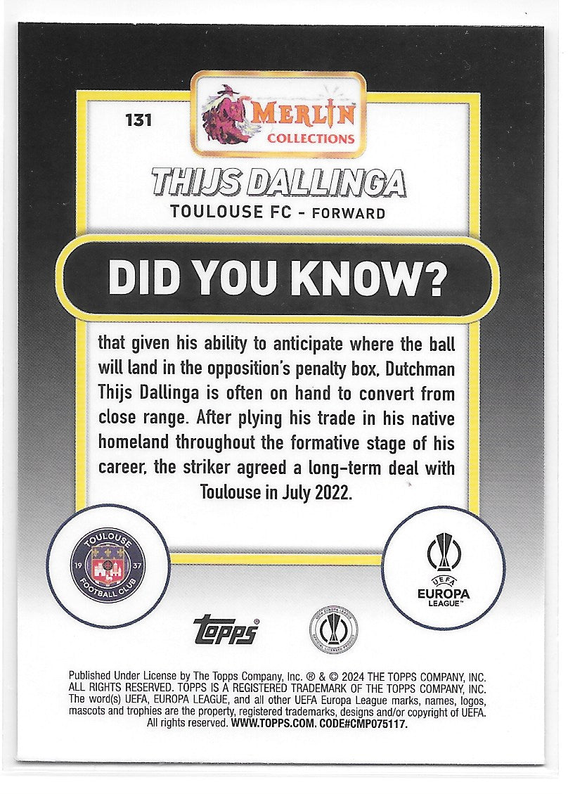 Thijs Dallinga (Toulouse FC) Aqua Prism Refractor Topps Merlin UCC 23-24