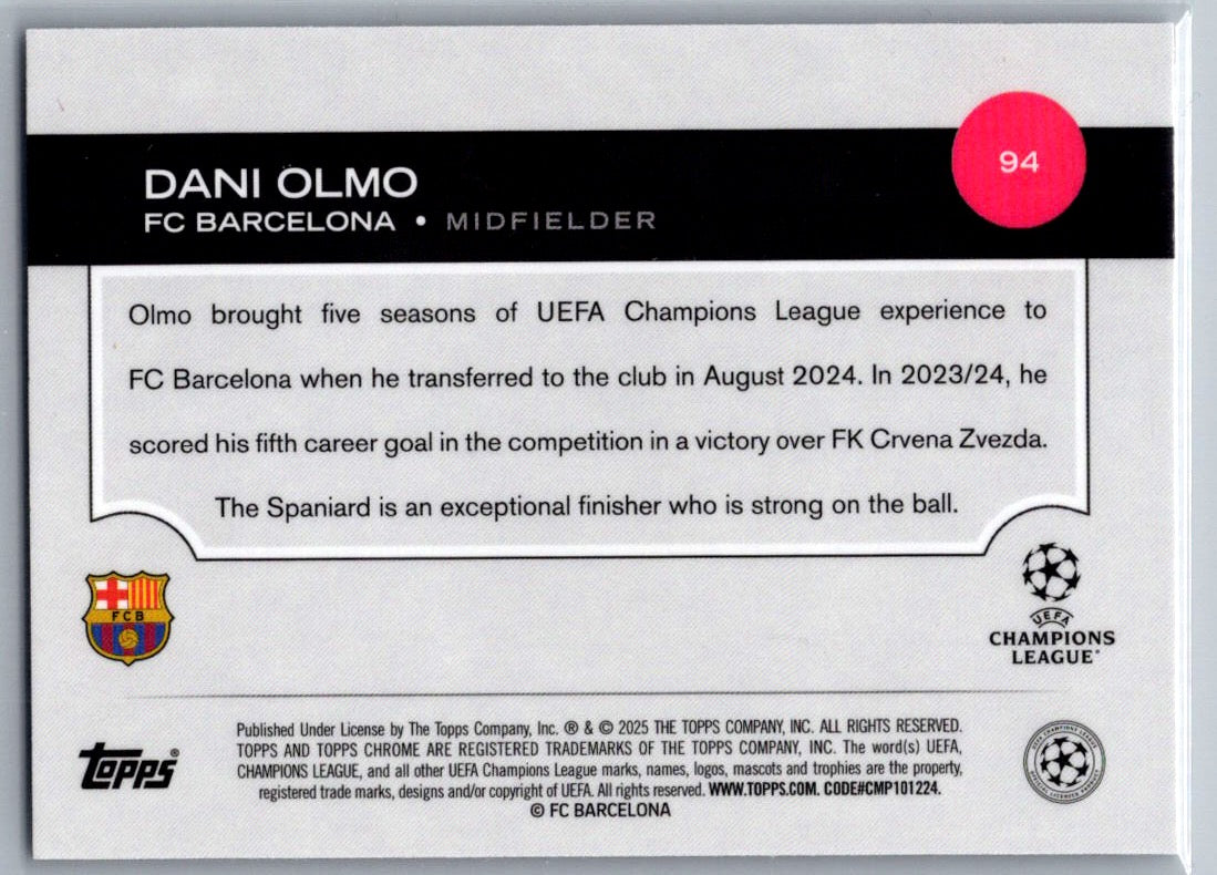 Dani Olmo (Barcelona) Magenta Shimmer Topps Chrome UCC 24-25
