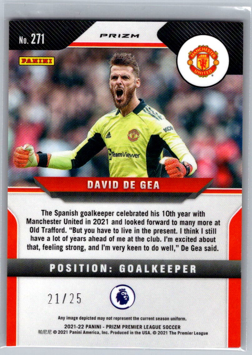 David De Gea (Manchester United) Orange Prizm /25 Panini Prizm Premier League 21-22