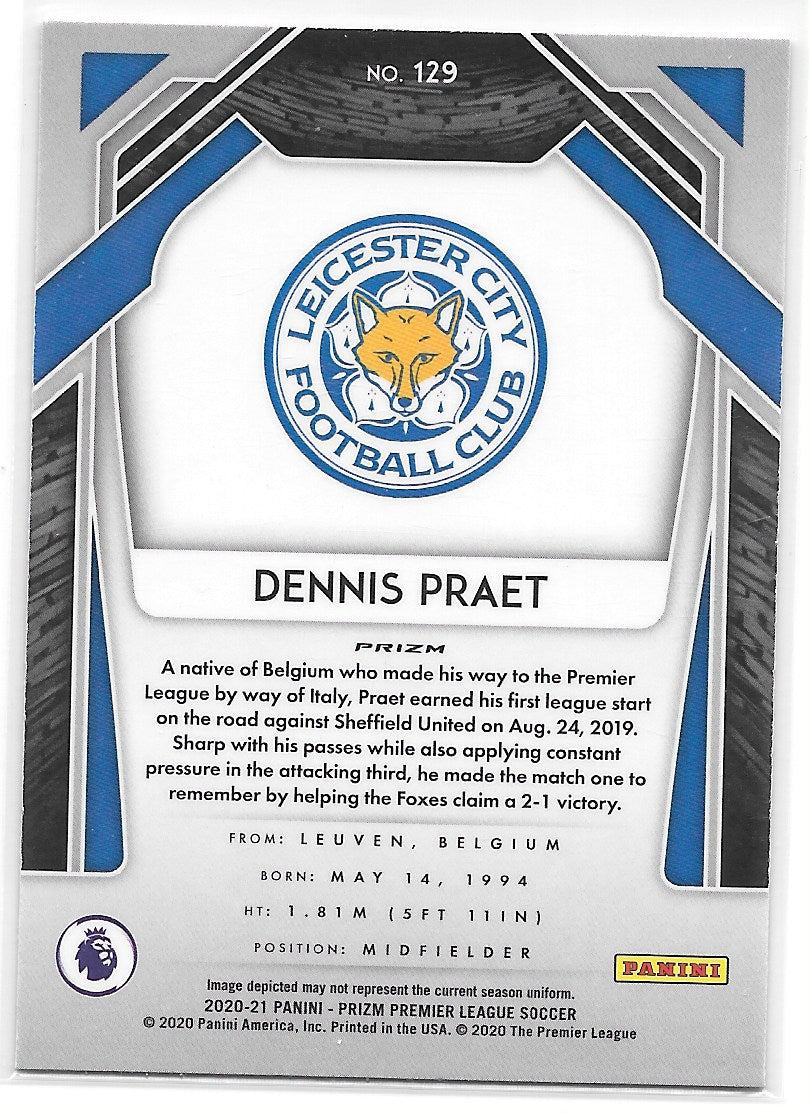 Dennis Praet (Leicester City) Red Pulsar Panini Prizm Premier League 20-21