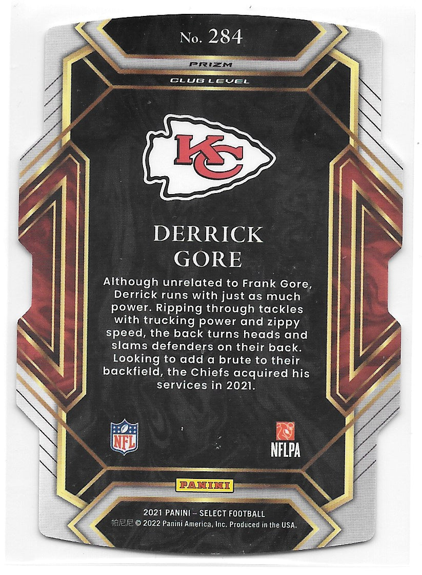 Derrick Gore (Kansas City Chiefs) Club Level Die Cut Green Yellow RC Panini Select Football 2021