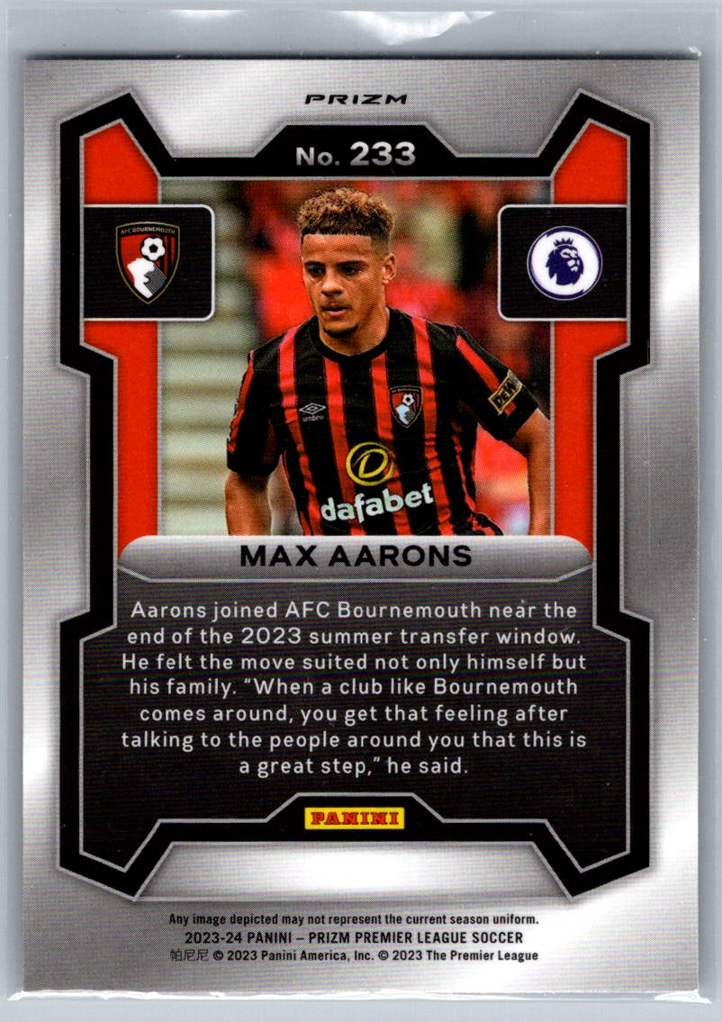 Max Aarons (AFC Bournemouth) Tiger Stripe Choice SP Panini Prizm Premier League 23-24