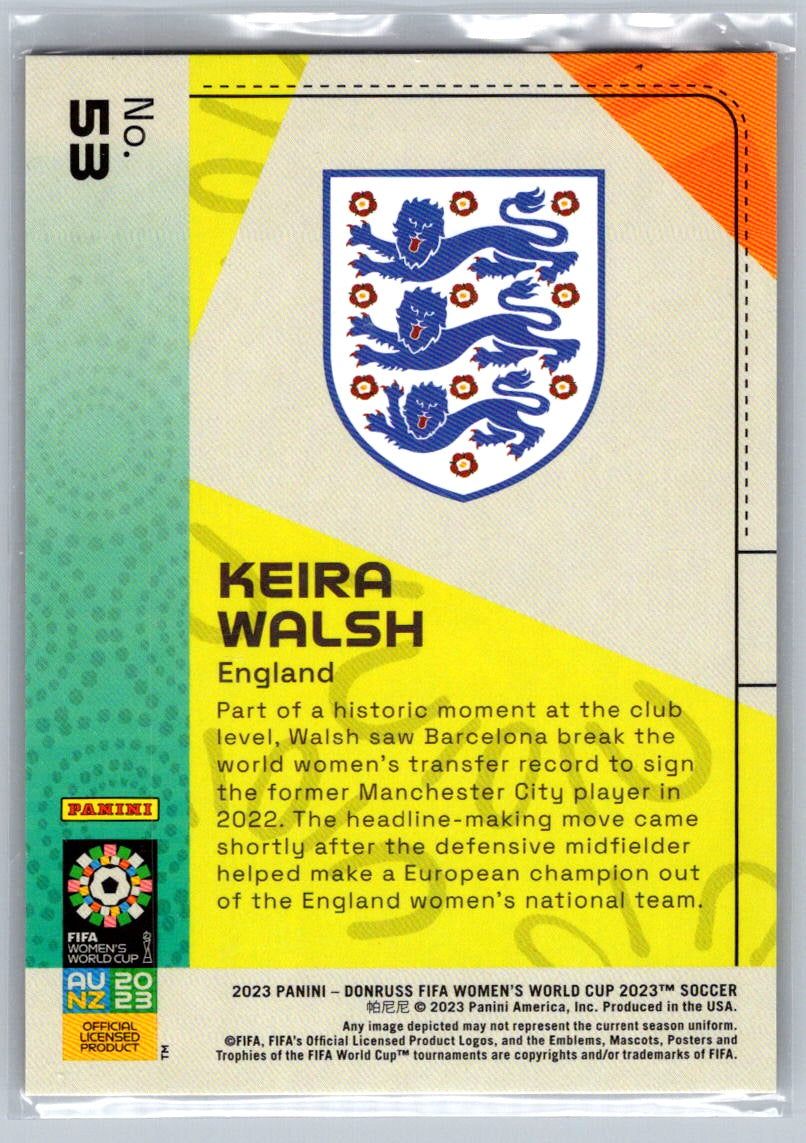 Keira Walsh (England) Orange /49 RC Panini Donruss FIFA Women’s World Cup 2023