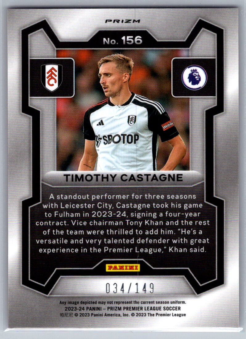 Timothy Castagne (Fulham) Pink Breakaway /149 Panini Prizm Premier League 23-24