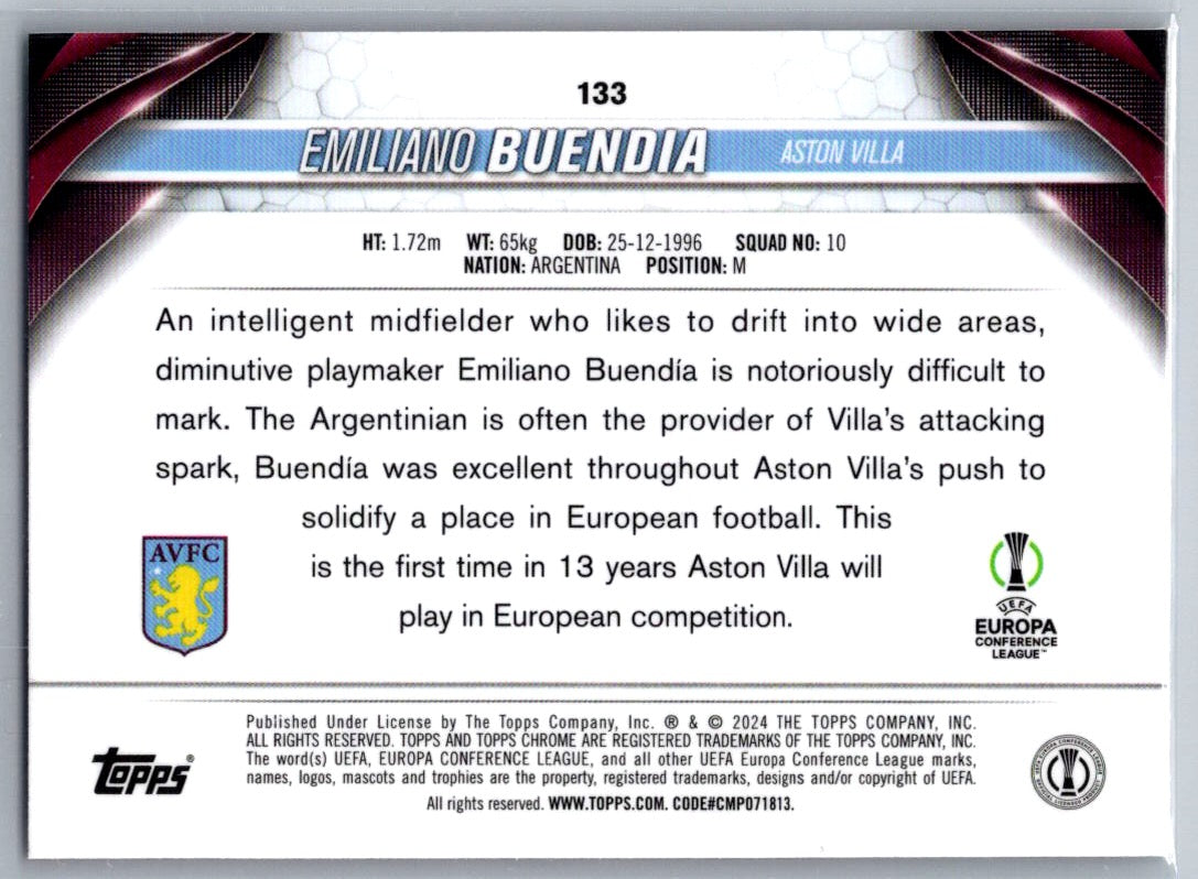 Emiliano Buendia (Aston Villa) Pink Lava Topps Chrome UCC 23-24