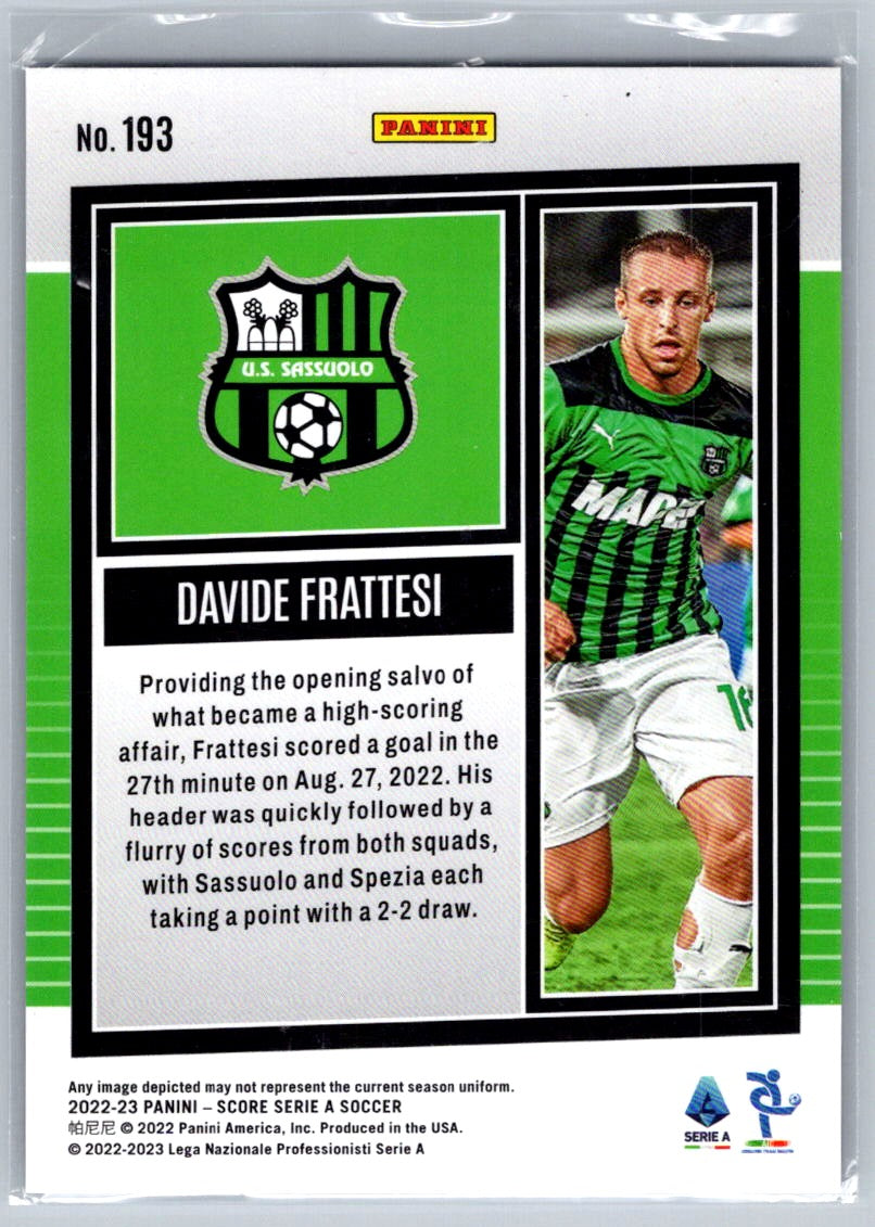 Davide Frattesi (Sassuolo) Blue Laser /60 Panini Score Serie A 2022-23