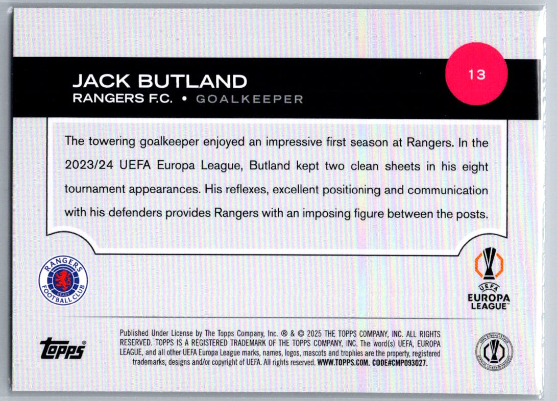Jack Butland (Rangers FC) Northern Lights Topps UCC Flagship 24-25