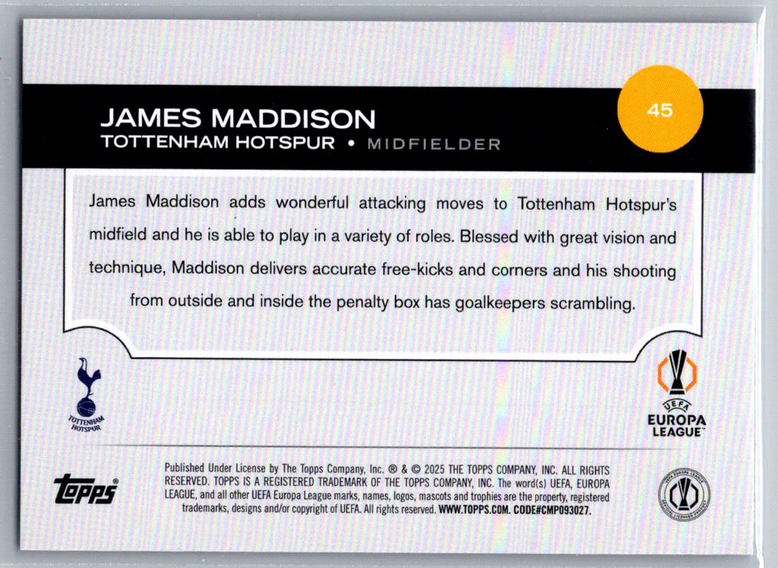 James Maddison (Tottenham Hotspur) Purple Flowfractor Topps UCC Flagship 24-25