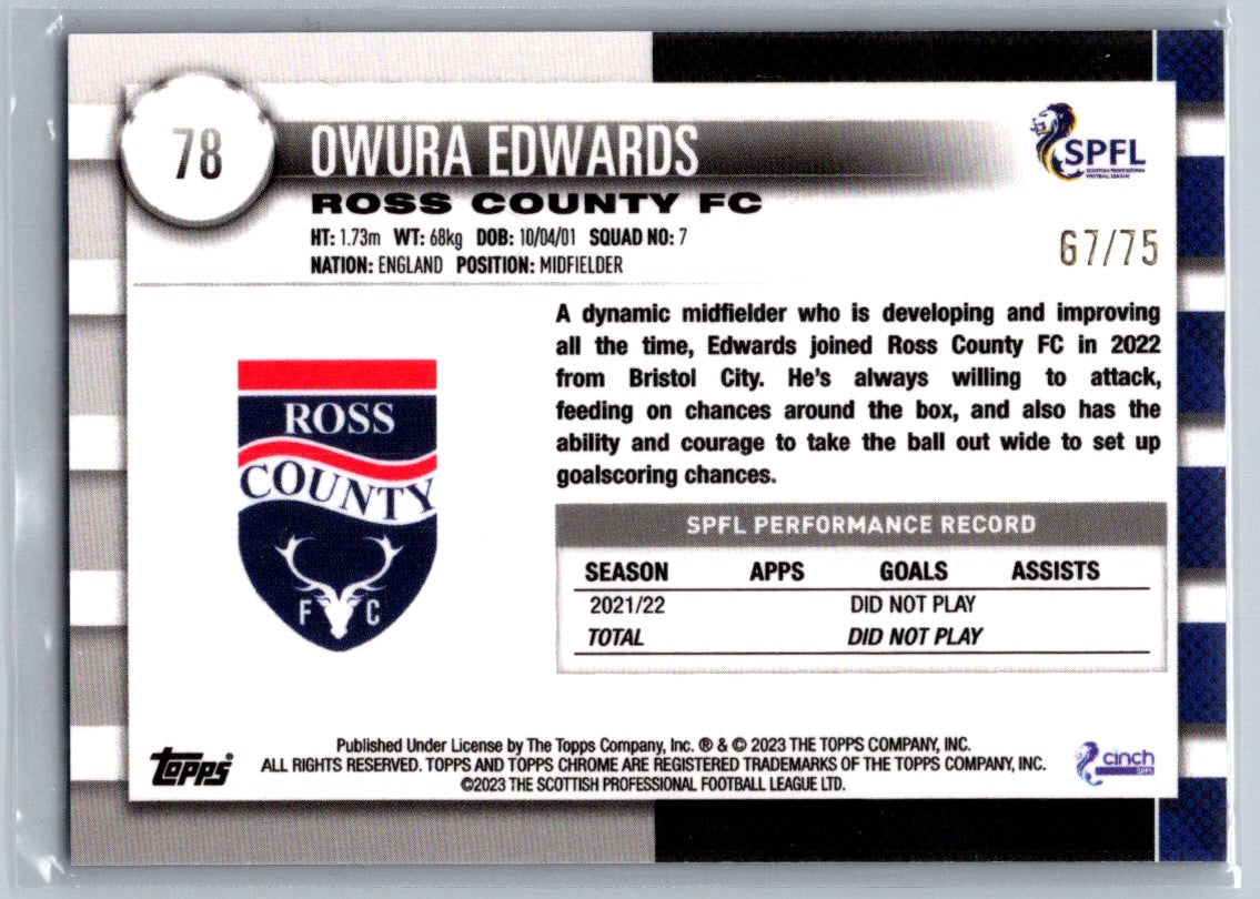 Owura Edwards (Ross County) Blue Tartan Refractor /75 RC Topps Chrome SPFL 2022-23