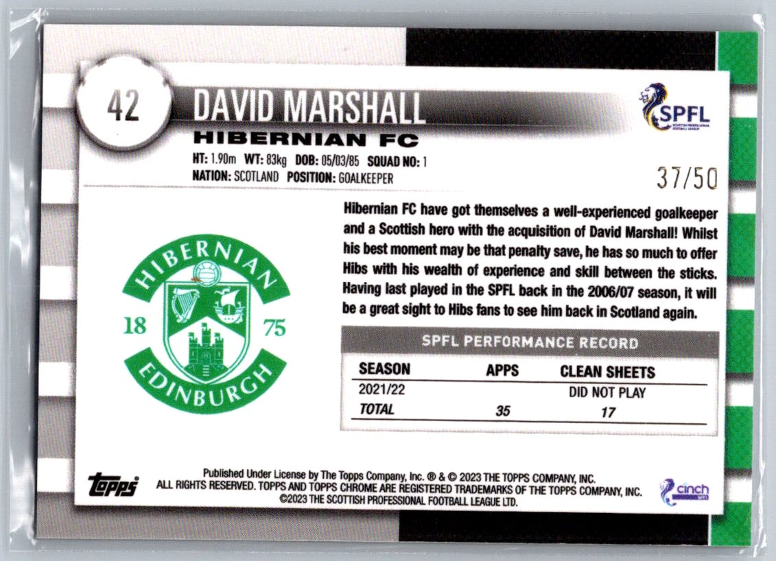 David Marshall (Hibernian) Gold Refractor /50 Topps Chrome SPFL 2022-23