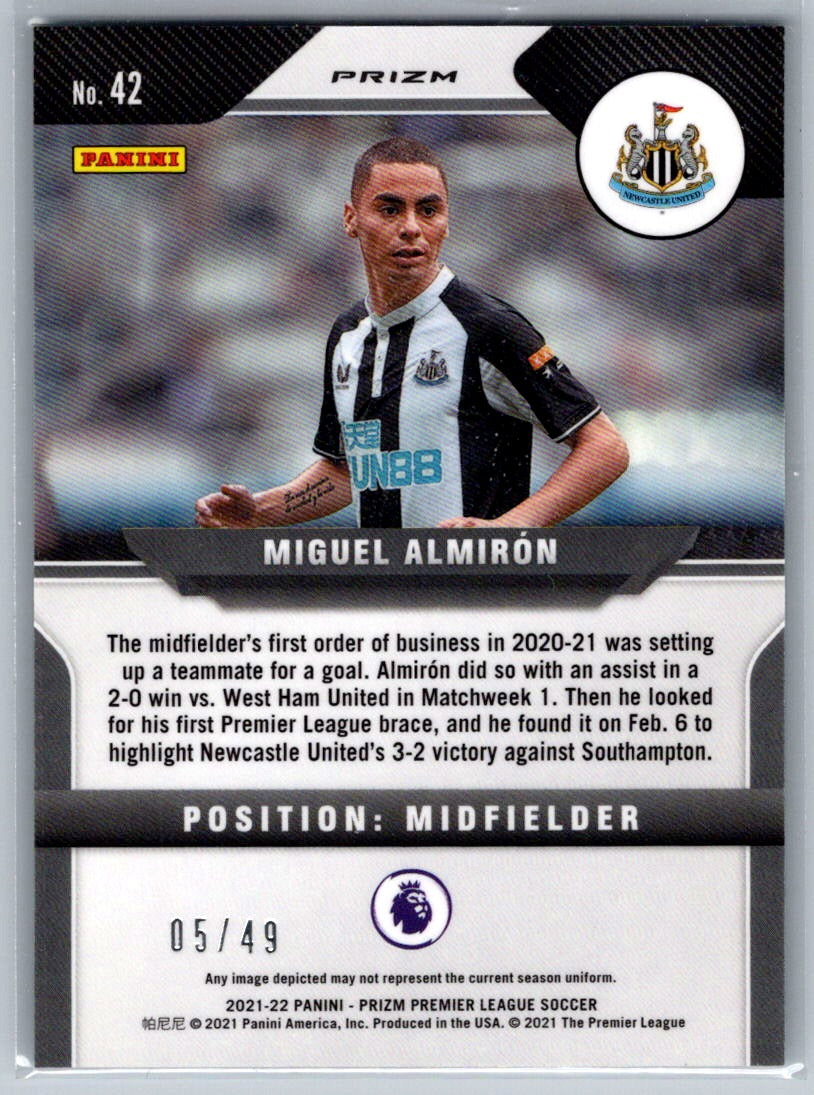 Miguel Almiron (Newcastle United) Breakaway Teal /49 Panini Prizm Premier League 21-22