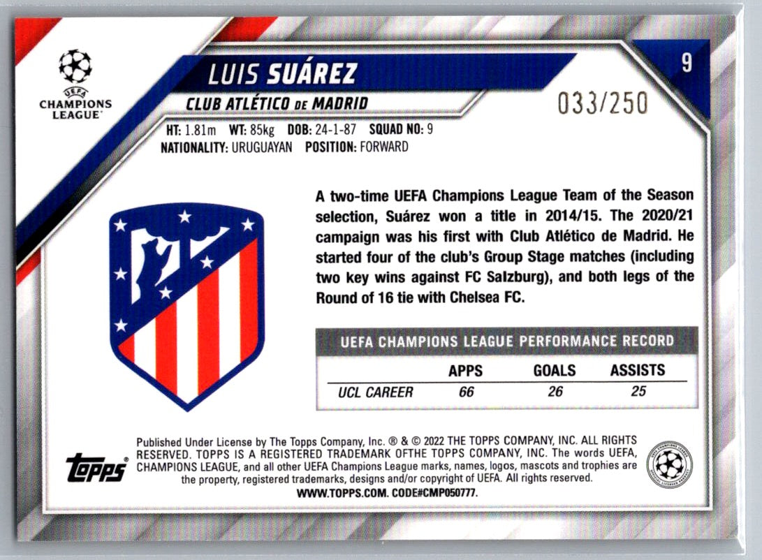 Luis Suarez (Atletico de Madrid) Yellow Foil /250 Topps UCC Flagship 21-22