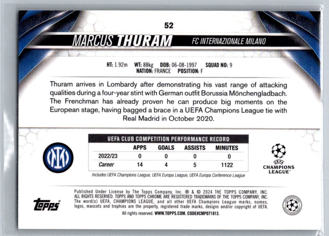 Marcus Thuram (FC Internazionale Milano) Green Refractor /75 Topps Chrome UCC 23-24