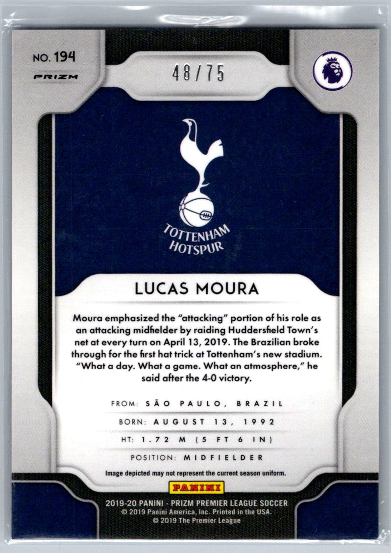 Lucas Moura (Tottenham Hotspur) Blue Ice Prizm /75 Panini Prizm Premier League 19-20