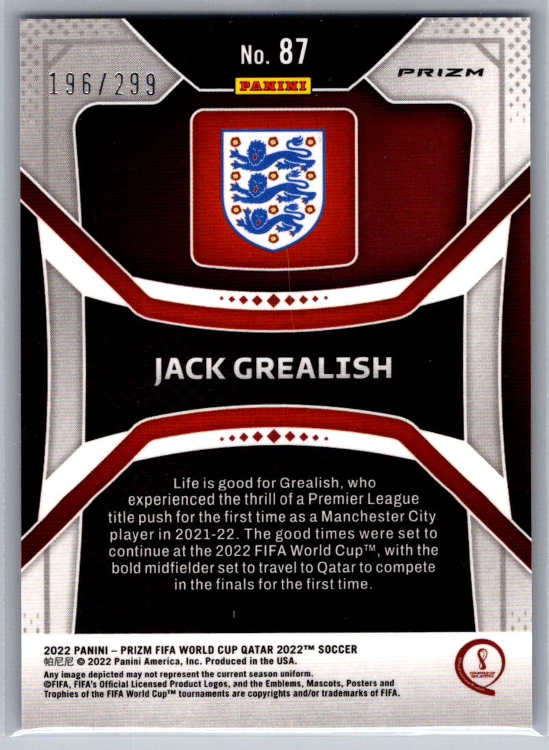 Jack Grealish (England) Blue Prizm /299 Panini Prizm FIFA World Cup 2022