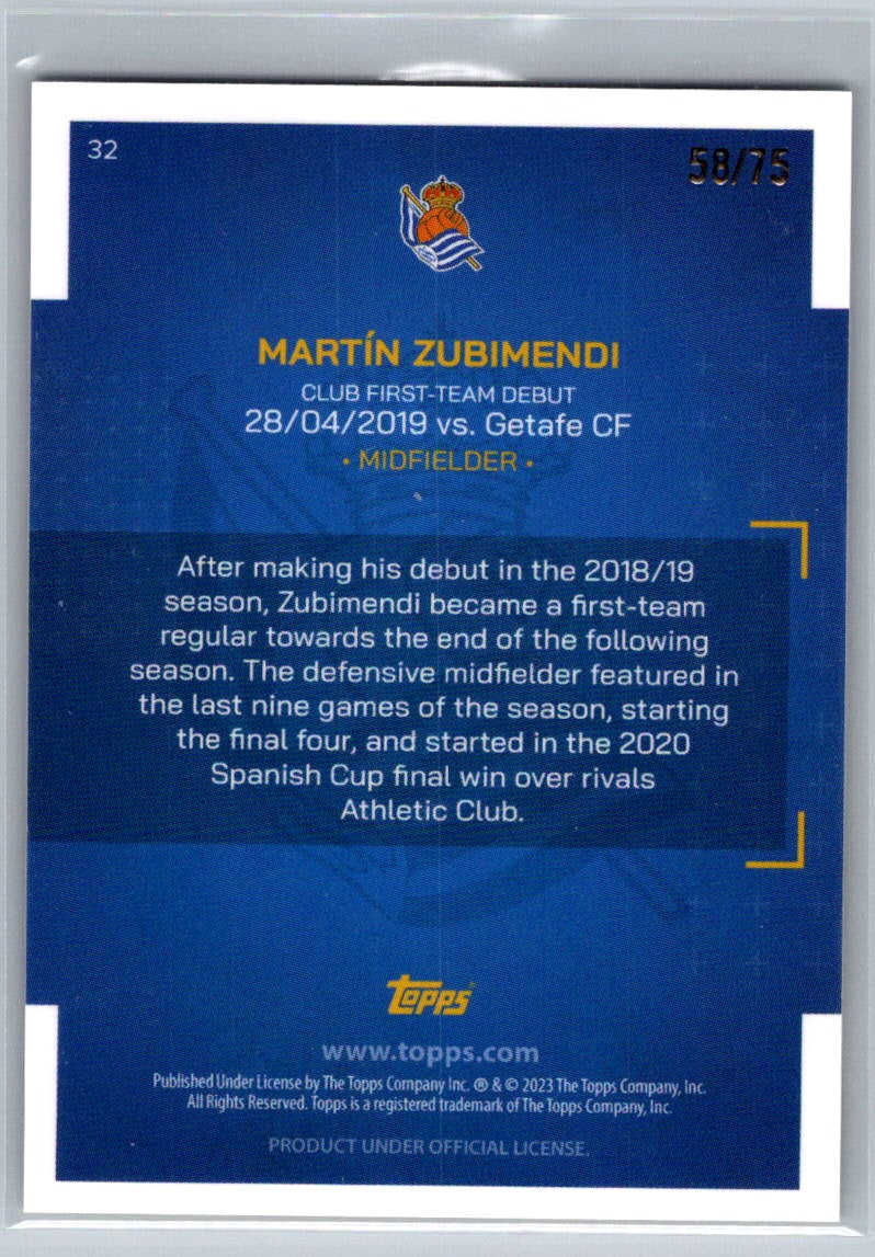 Martin Zubimendi (Real Sociedad) Our City Yellow /75 Topps Real Sociedad Team Set 22-23