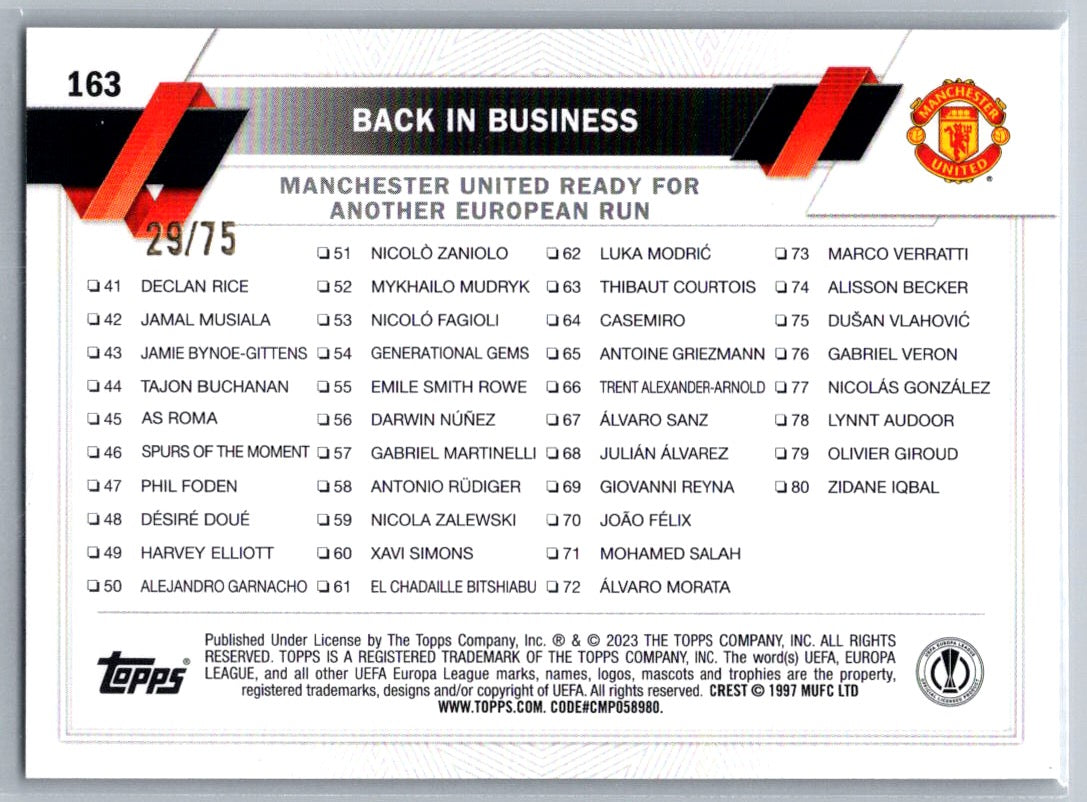 Back In Business (Manchester United) Green /75 Topps Carnaval UCC 22-23