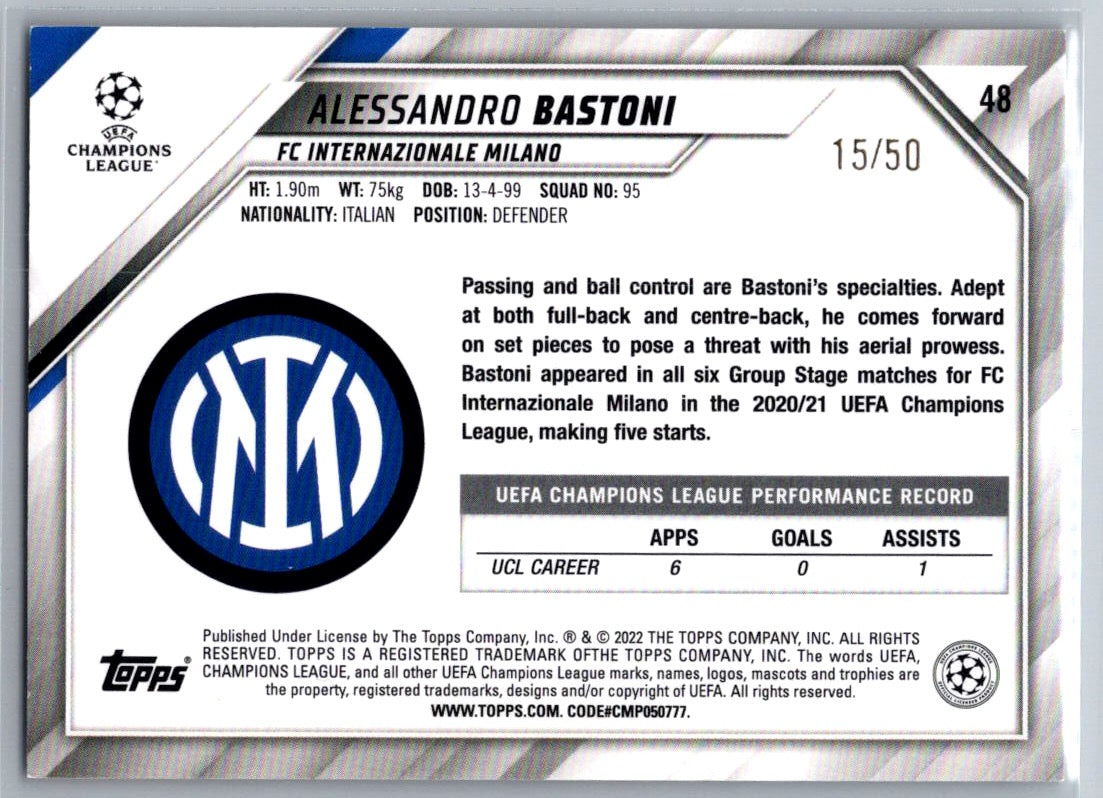 Alessandro Bastoni (FC Internazionale Milano) Gold Starball /50 Topps UCL Flagship 21-22