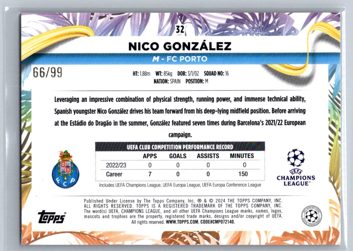 Nico Gonzalez (FC Porto) Blue Samba /99 Topps Carnaval UCC 23-24