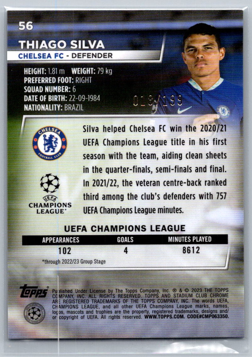 Thiago Silva (Chelsea) Night Vision Prism Refractor /199 Topps Stadium Club Chrome UCC 22-23