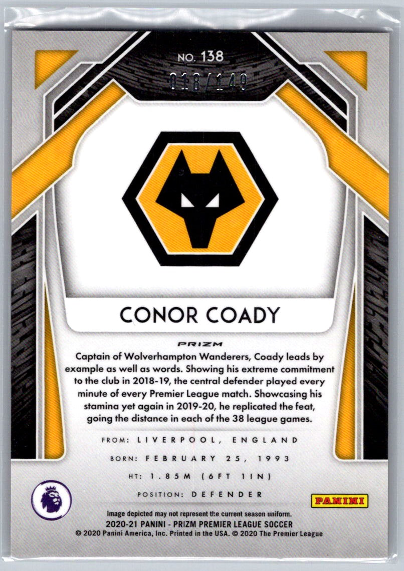 Conor Coady (Wolves) Red Prizm /149 Panini Prizm Premier League 20-21
