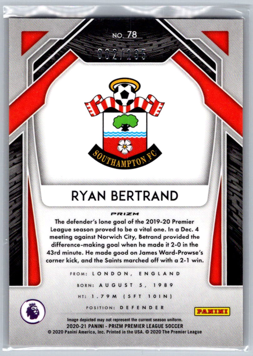Ryan Bertrand (Southampton) Red Mojo Prizm /135 Panini Prizm Premier League 20-21