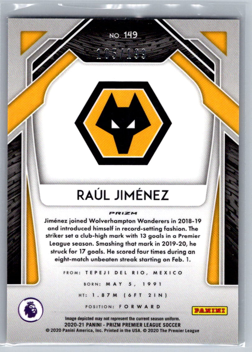 Raul Jimenez (Wolves) Blue Prizm /199 Panini Prizm Premier League 20-21