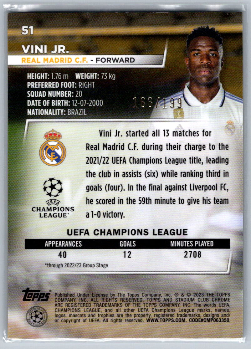 Vini Jr (Real Madrid) Night Vision Prism /199 Topps Stadium Club Chrome UCC 22-23