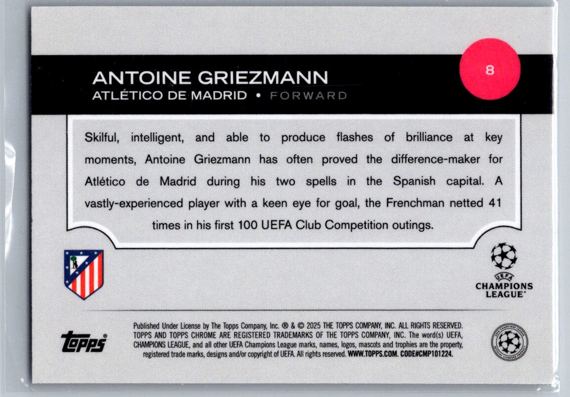 Antoine Griezmann (Atletico de Madrid) Violet Refractor /299 Topps Chrome UCC 24-25