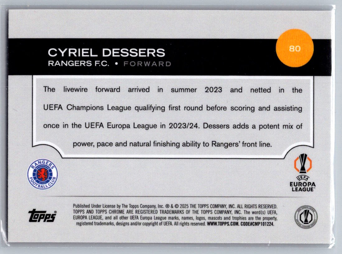 Cyriel Dessers (Rangers) Pink Refractor /250 Topps Chrome UCC 24-25
