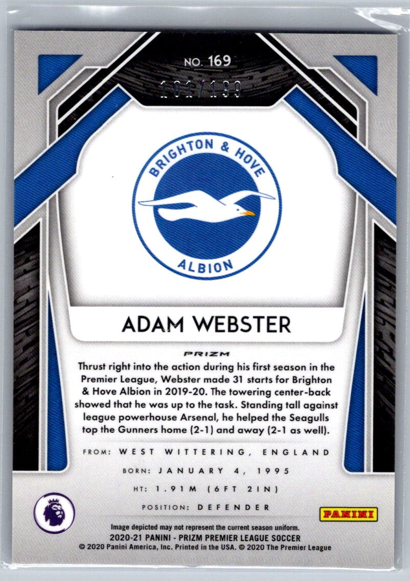 Adam Webster (Brighton & Hove Albion) Blue Prizm /199 Panini Prizm Premier League 20-21