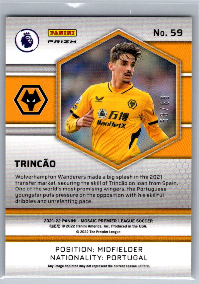 Trincao (Wolves) Choice Mosaic Red & Gold /88 Panini Mosaic Premier League 2021-22