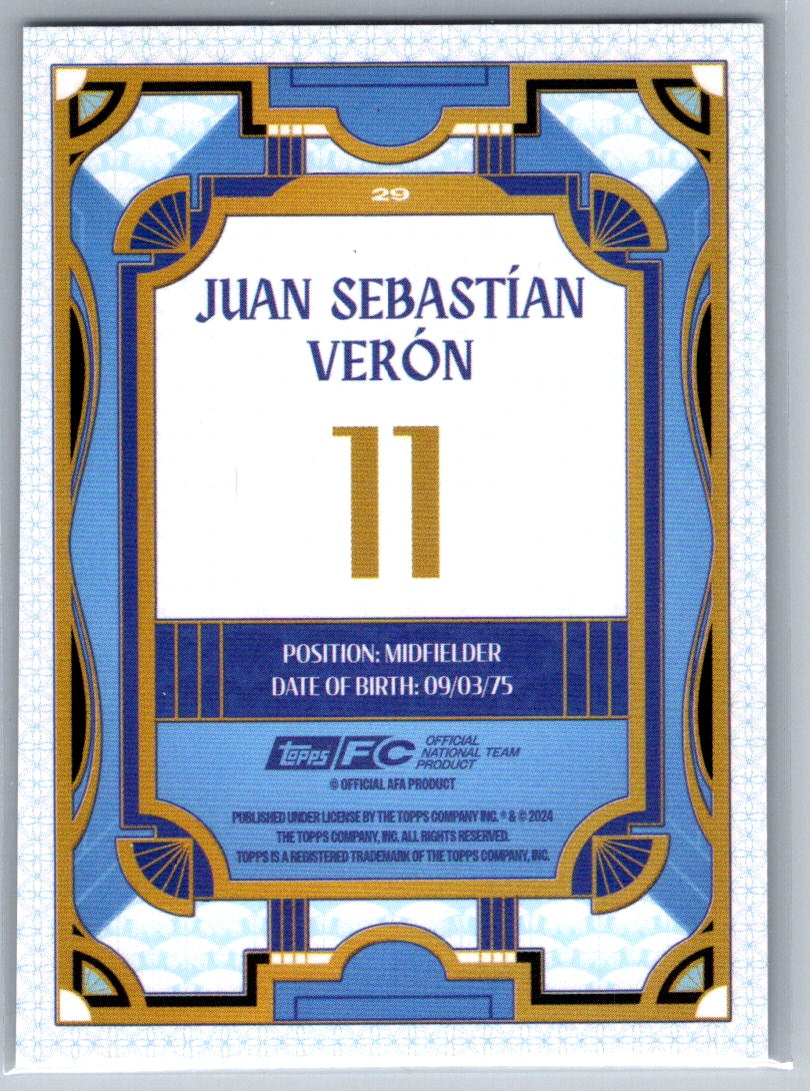 Juan Sebastian Veron (Argentina) Sky Blue /250 Topps Argentina Team Set 2024-25