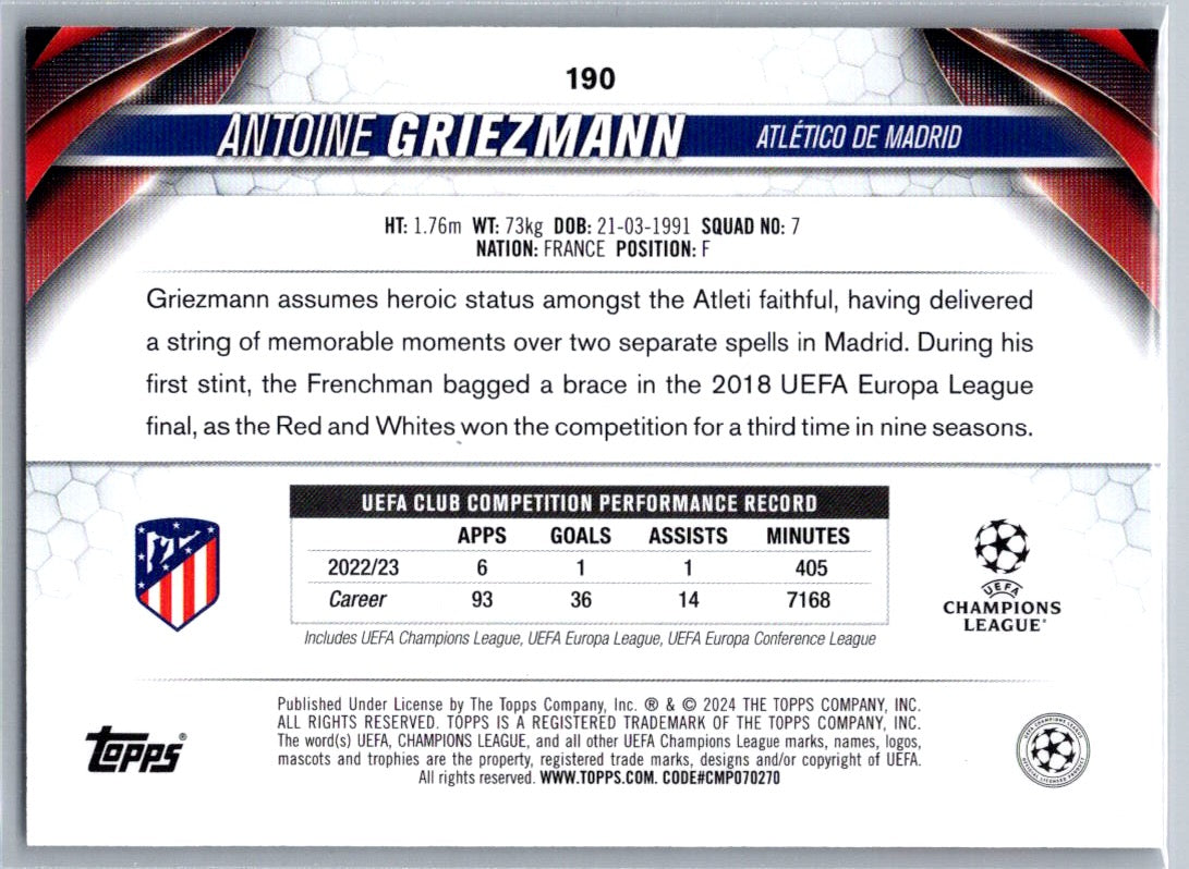 Antoine Griezmann (Atletico de Madrid) Image Variation Topps UCC Flagship 2023-24
